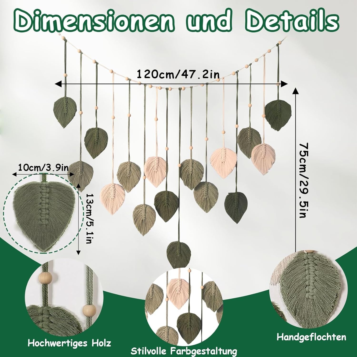 Tapisserie-Dekoration, Holzperlen, Blatt-Design, Zuhause – Accessoires und Dekorationen, Naty Shop