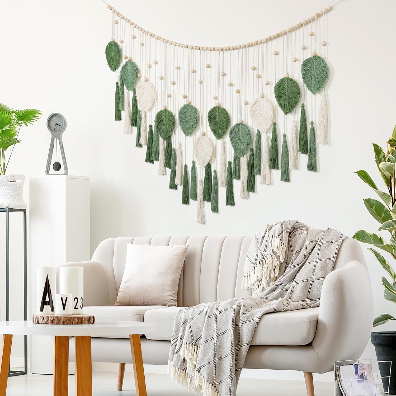 Dremisland Wandteppich, groß, beige, grüne Blätter, Quasten, Zuhause – Accessoires und Dekorationen, Naty Shop