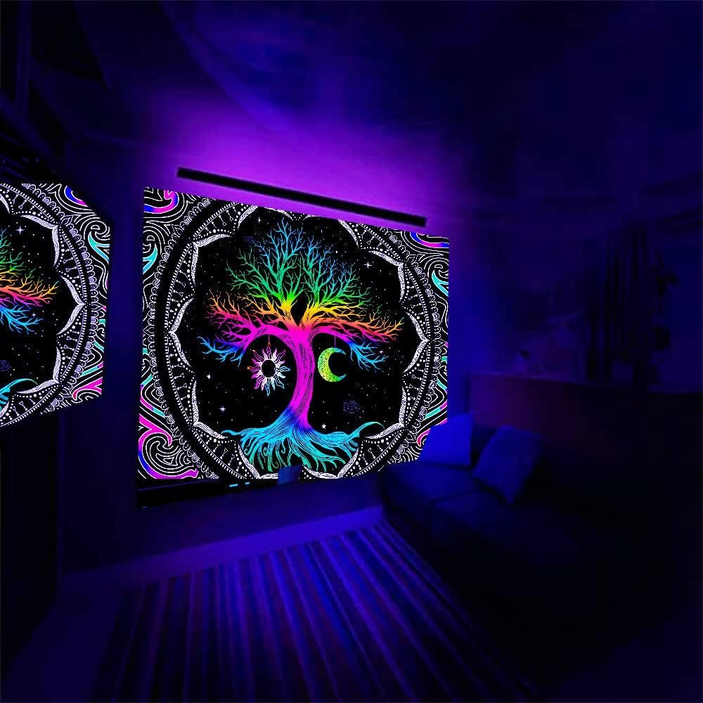 Wandteppich, fluoreszierender Baum, Leben, psychedelischer Mond, Zuhause – Accessoires und Dekorationen, Naty Shop