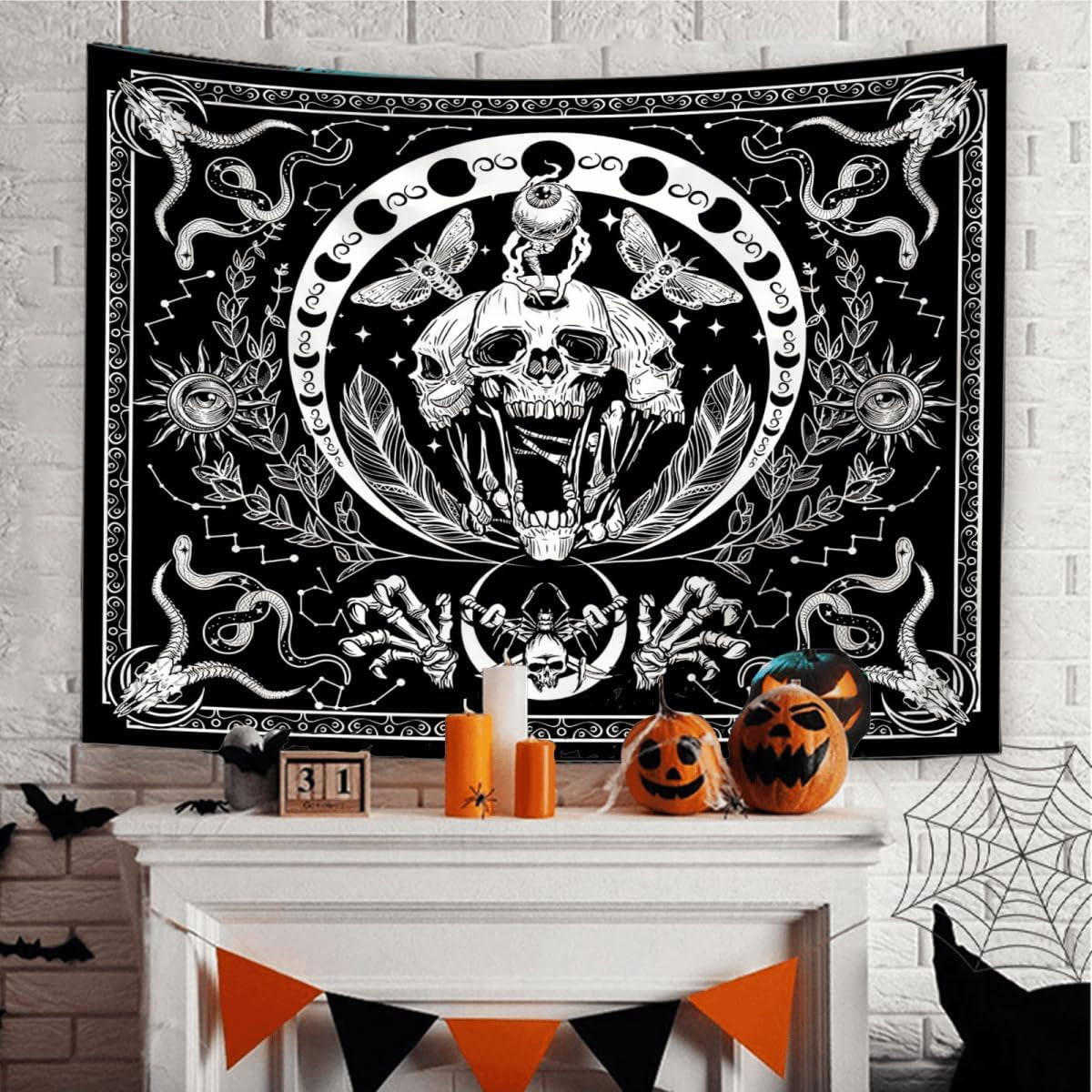Wandteppich Gothic-Halloween-Banner schwarz weiß Zuhause - Accessoires und Dekorationen Naty Shop