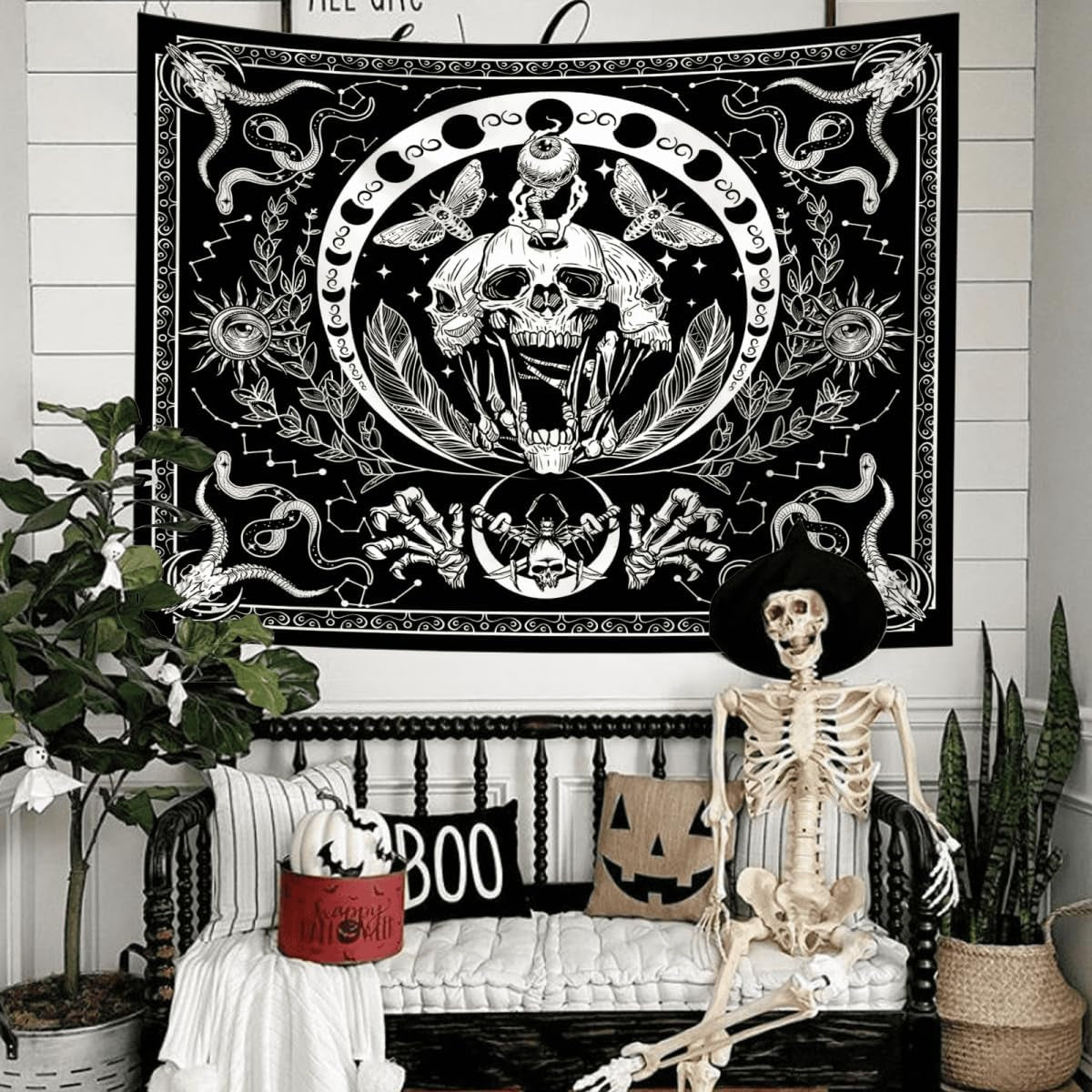 Wandteppich Gothic-Halloween-Banner schwarz weiß Zuhause - Accessoires und Dekorationen Naty Shop