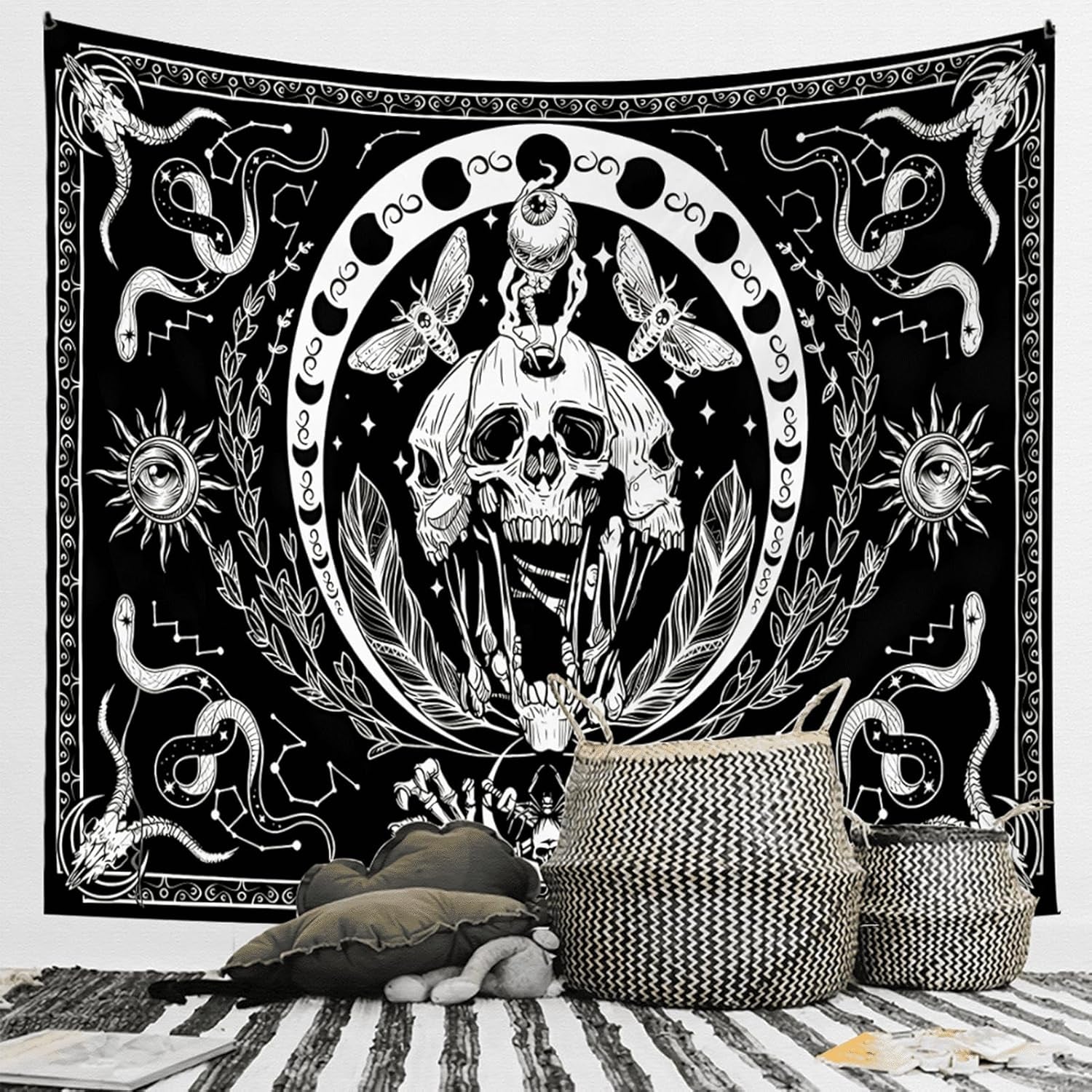 Wandteppich Gothic-Halloween-Banner schwarz weiß Zuhause - Accessoires und Dekorationen Naty Shop
