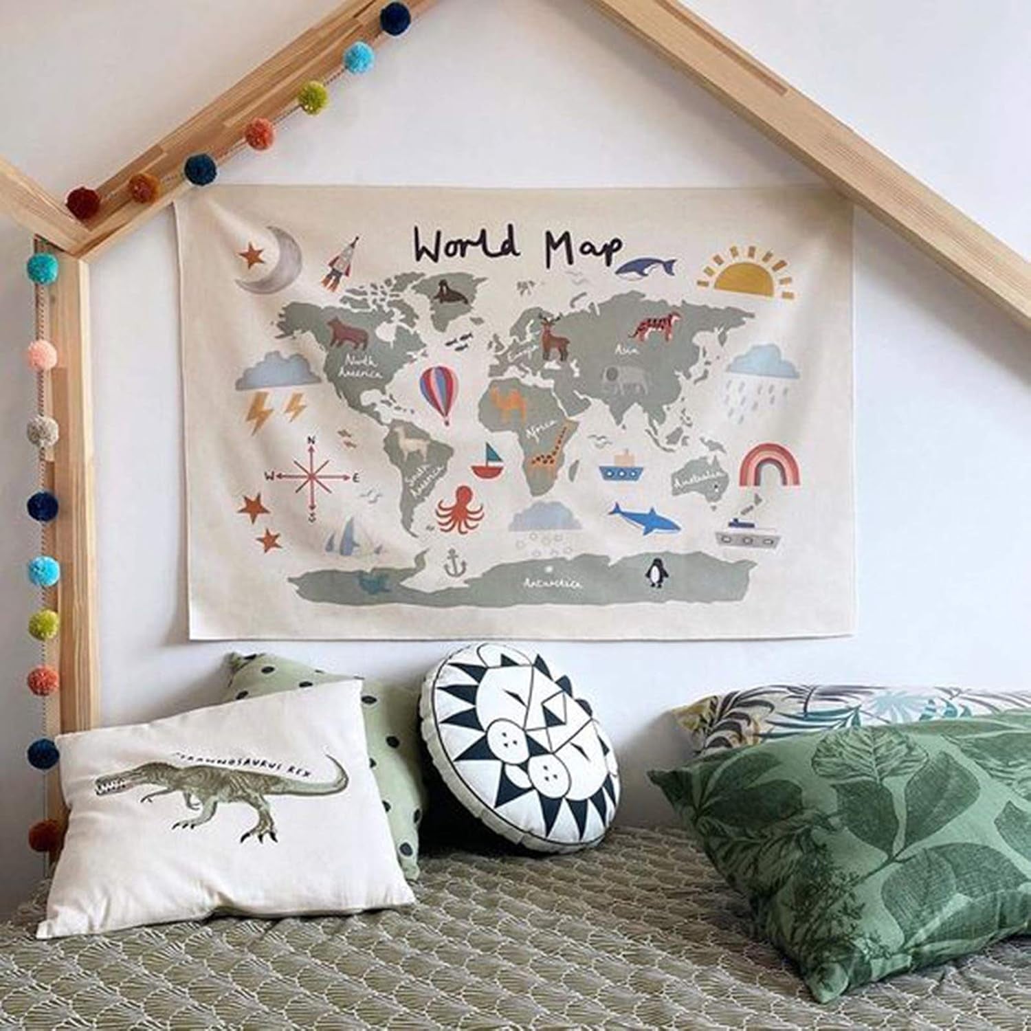 Haokaini Wandteppich Weltkarte Babybett Foto Zuhause – Accessoires und Dekorationen Naty Shop