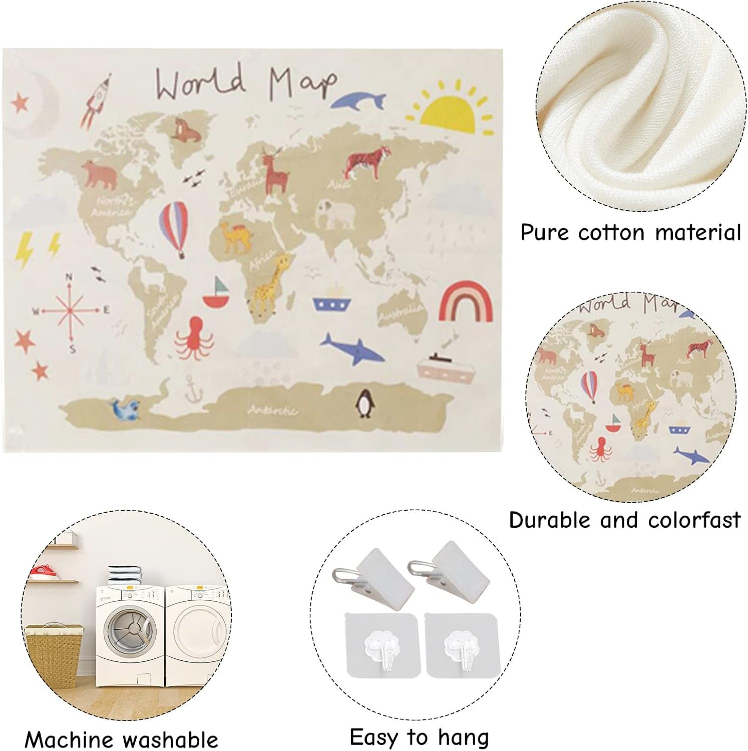 Haokaini Wandteppich Weltkarte Babybett Foto Zuhause – Accessoires und Dekorationen Naty Shop