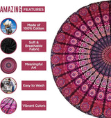 Indischer Wandteppich, Strandtuch, rund, Mandala, Hippie, violett, Zuhause – Accessoires und Dekorationen, Naty Shop