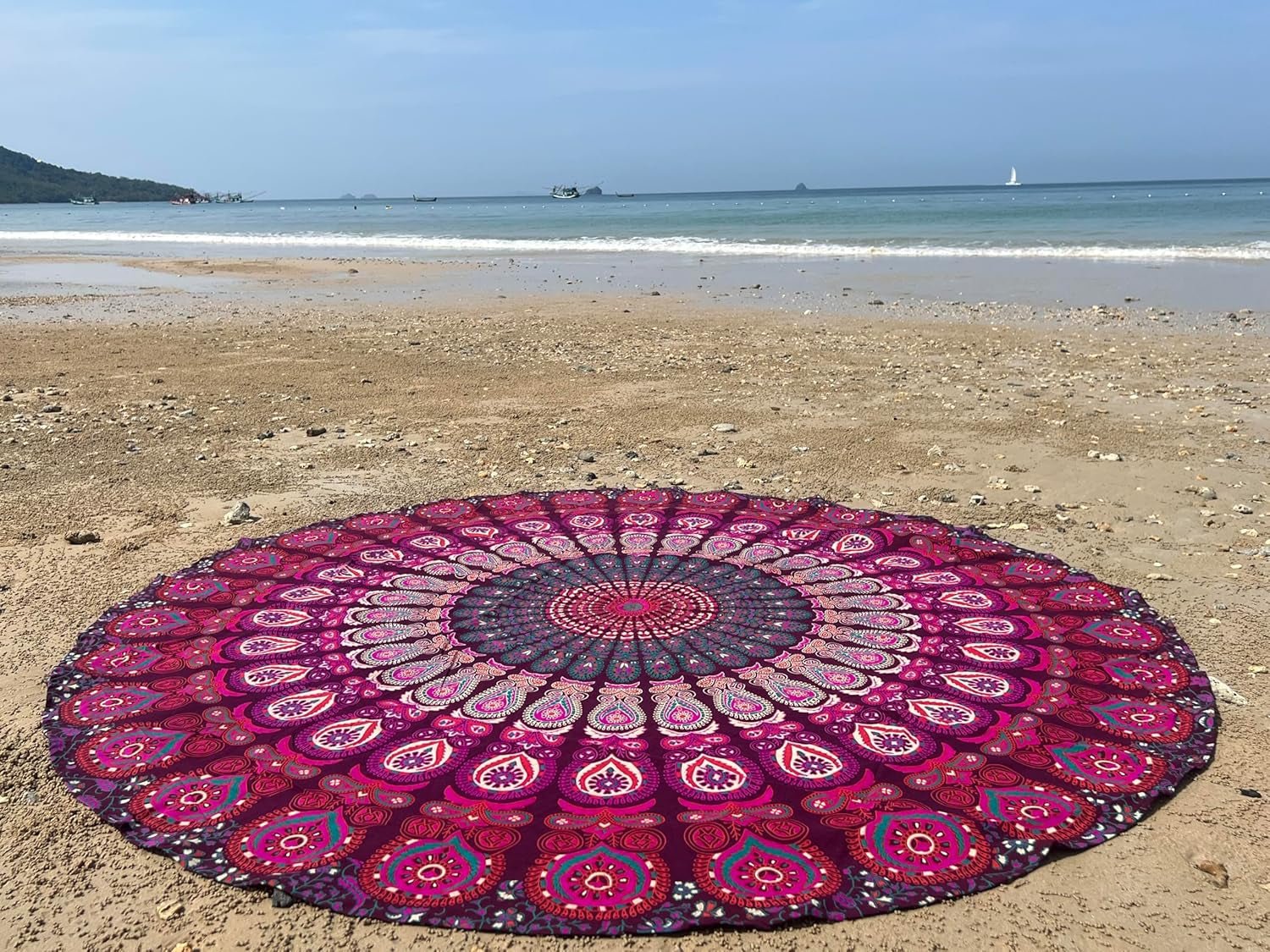 Indischer Wandteppich, Strandtuch, rund, Mandala, Hippie, violett, Zuhause – Accessoires und Dekorationen, Naty Shop