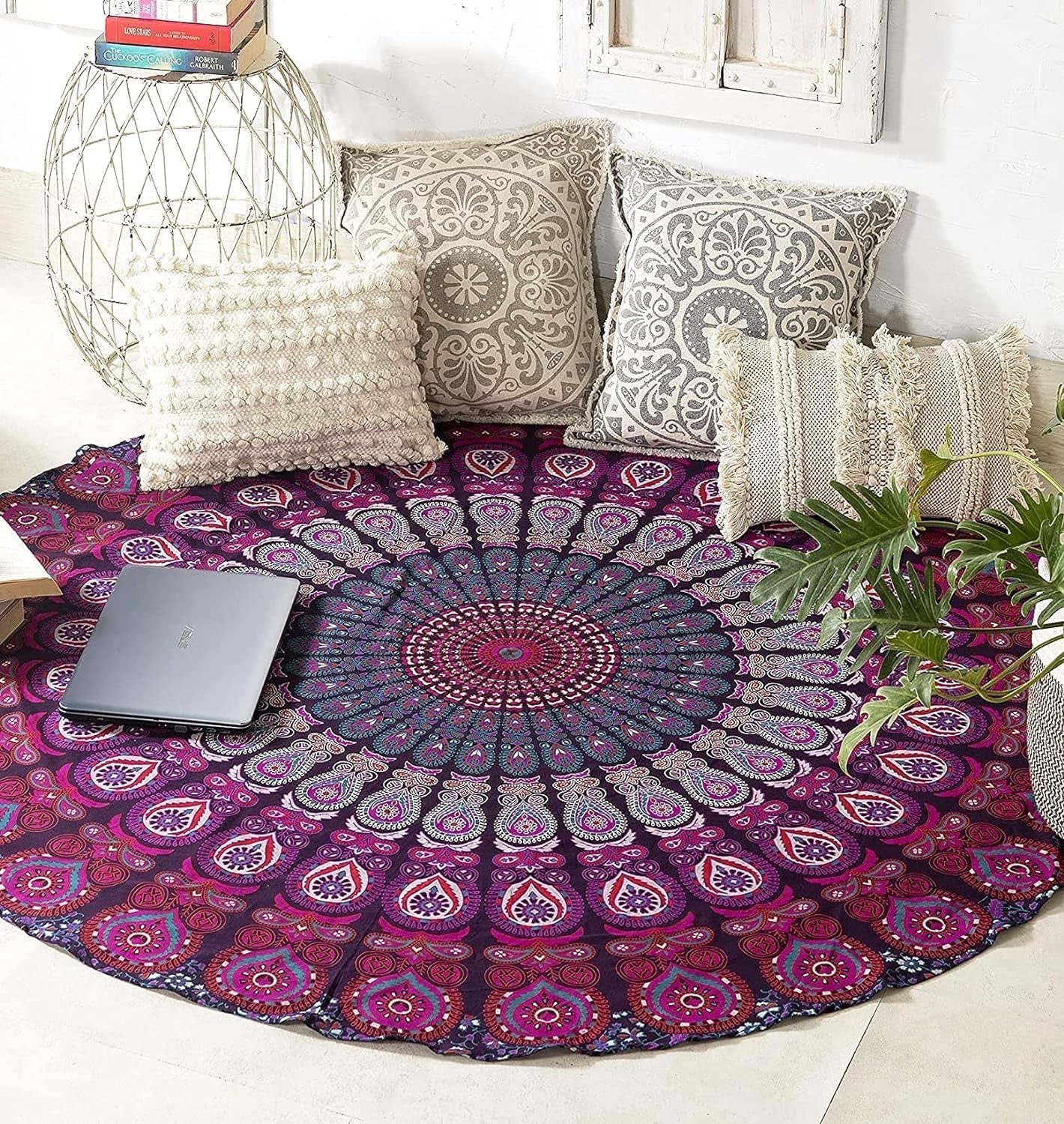 Indischer Wandteppich, Strandtuch, rund, Mandala, Hippie, violett, Zuhause – Accessoires und Dekorationen, Naty Shop