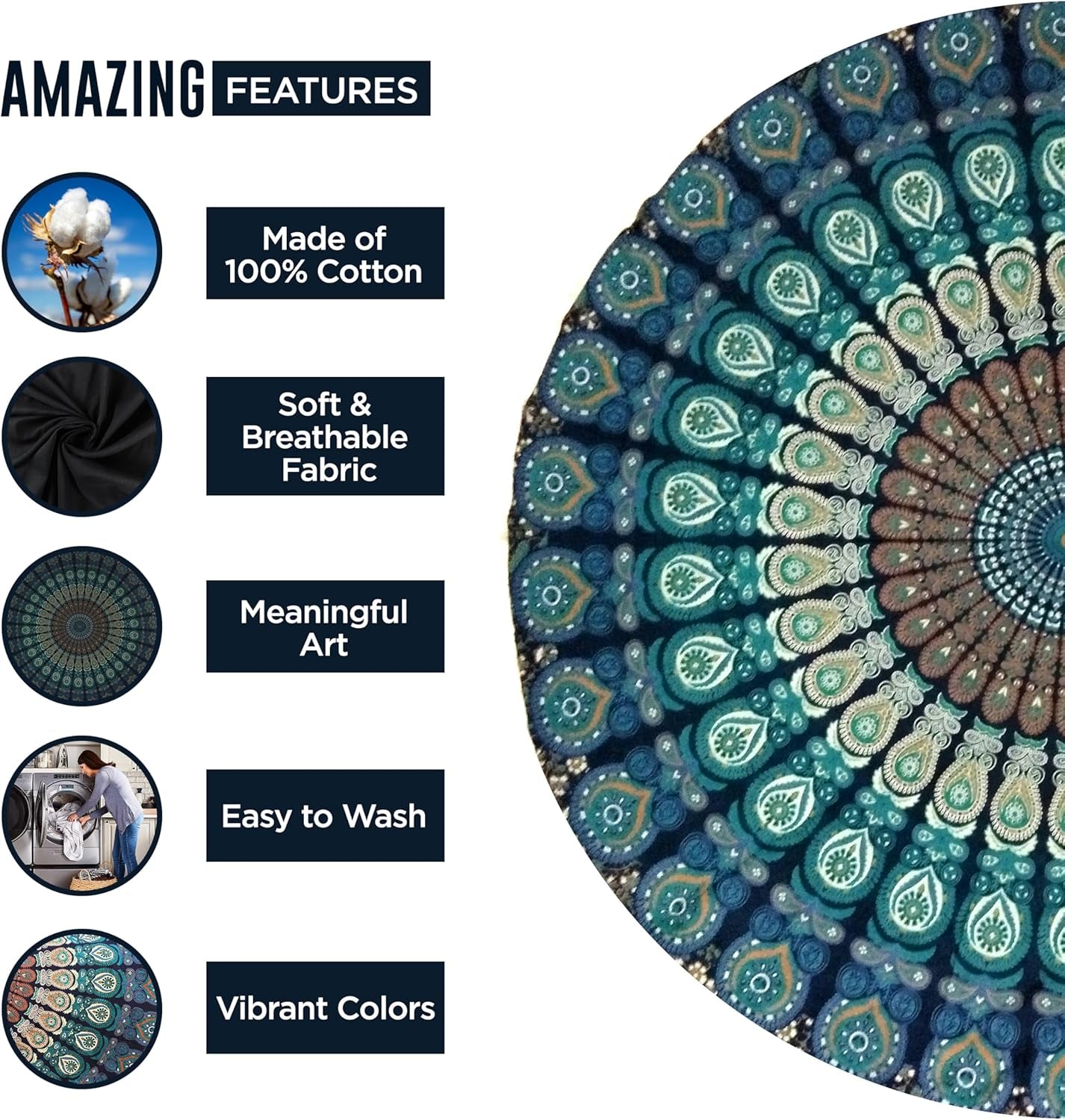 Indischer Wandteppich, Strandtuch, rund, Mandala, Hippie, groß, Indian Home – Accessoires und Dekorationen, Naty Shop