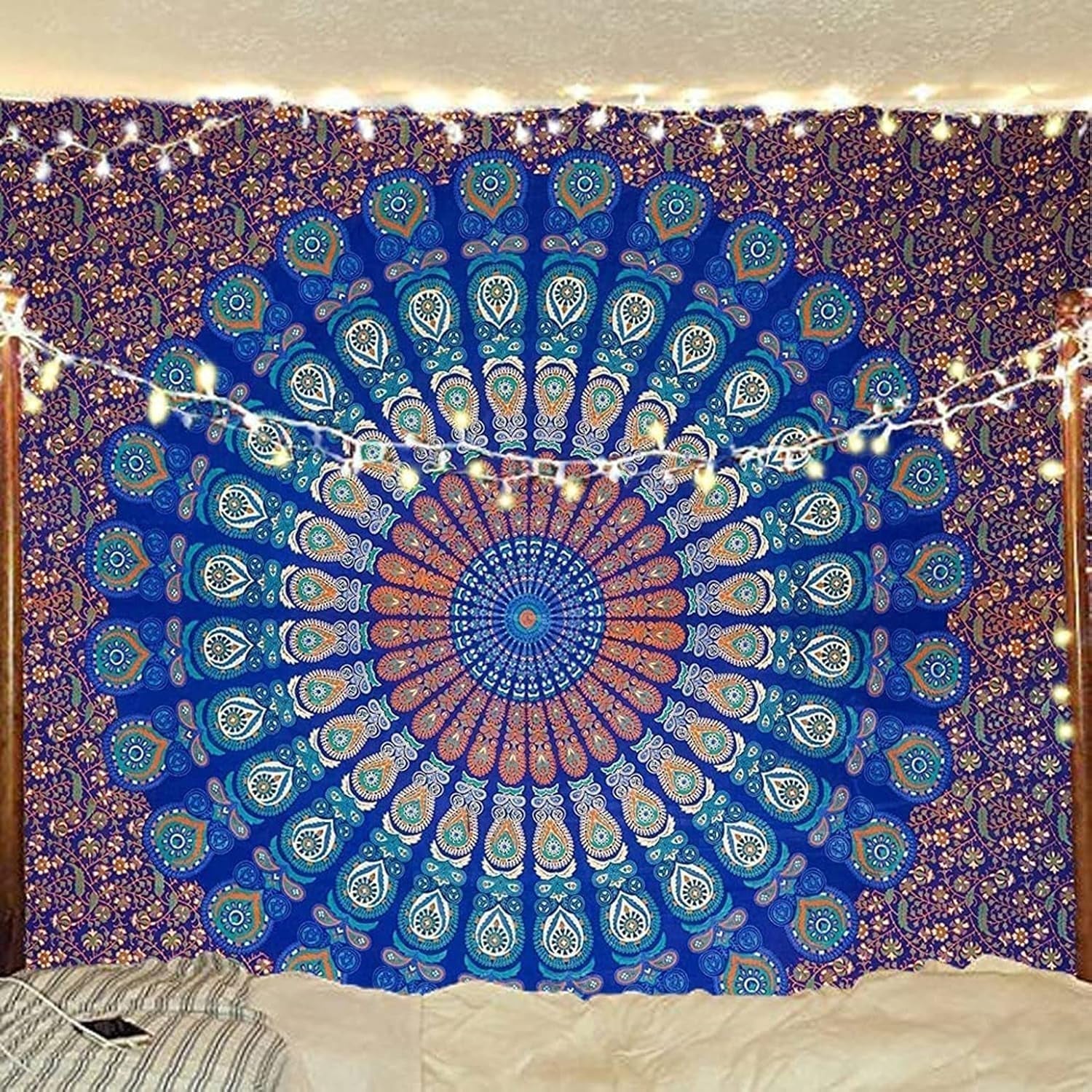 Indischer Wandteppich psychedelisches Mandala blau türkiser Elefant Zuhause – Accessoires und Dekorationen Naty Shop