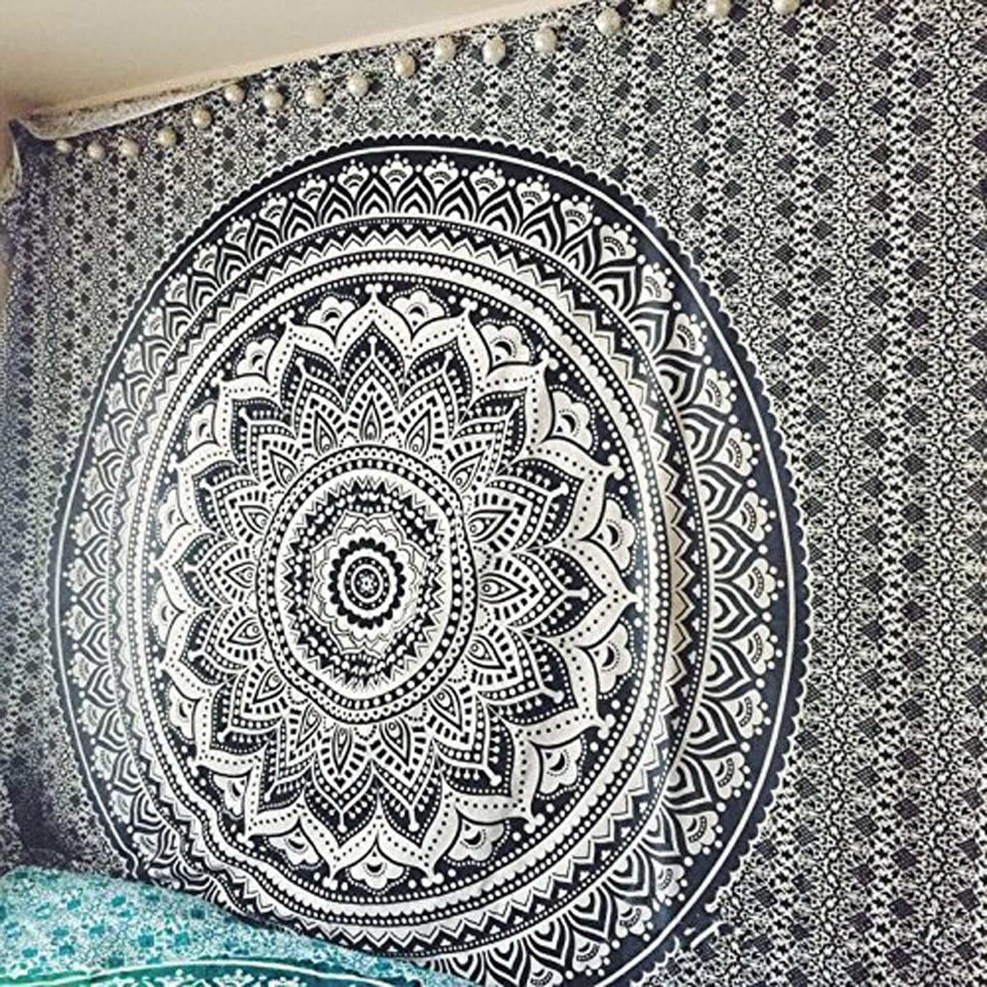 Indischer Wandteppich psychedelisches Mandala schwarz weiß India Home - Accessoires und Dekorationen Naty Shop