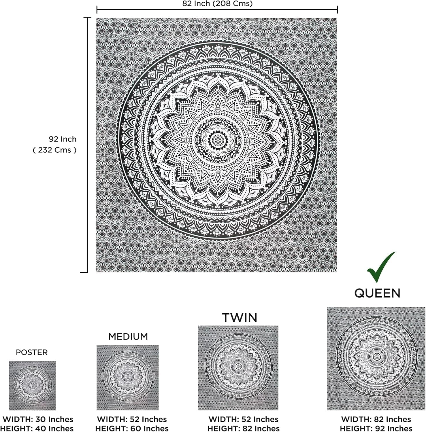 Indischer Wandteppich psychedelisches Mandala schwarz weiß India Home - Accessoires und Dekorationen Naty Shop