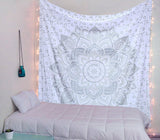 Indischer Wandteppich Mandala Silber Weiß Raumästhetische Leinwand Startseite – Accessoires und Dekorationen Naty Shop