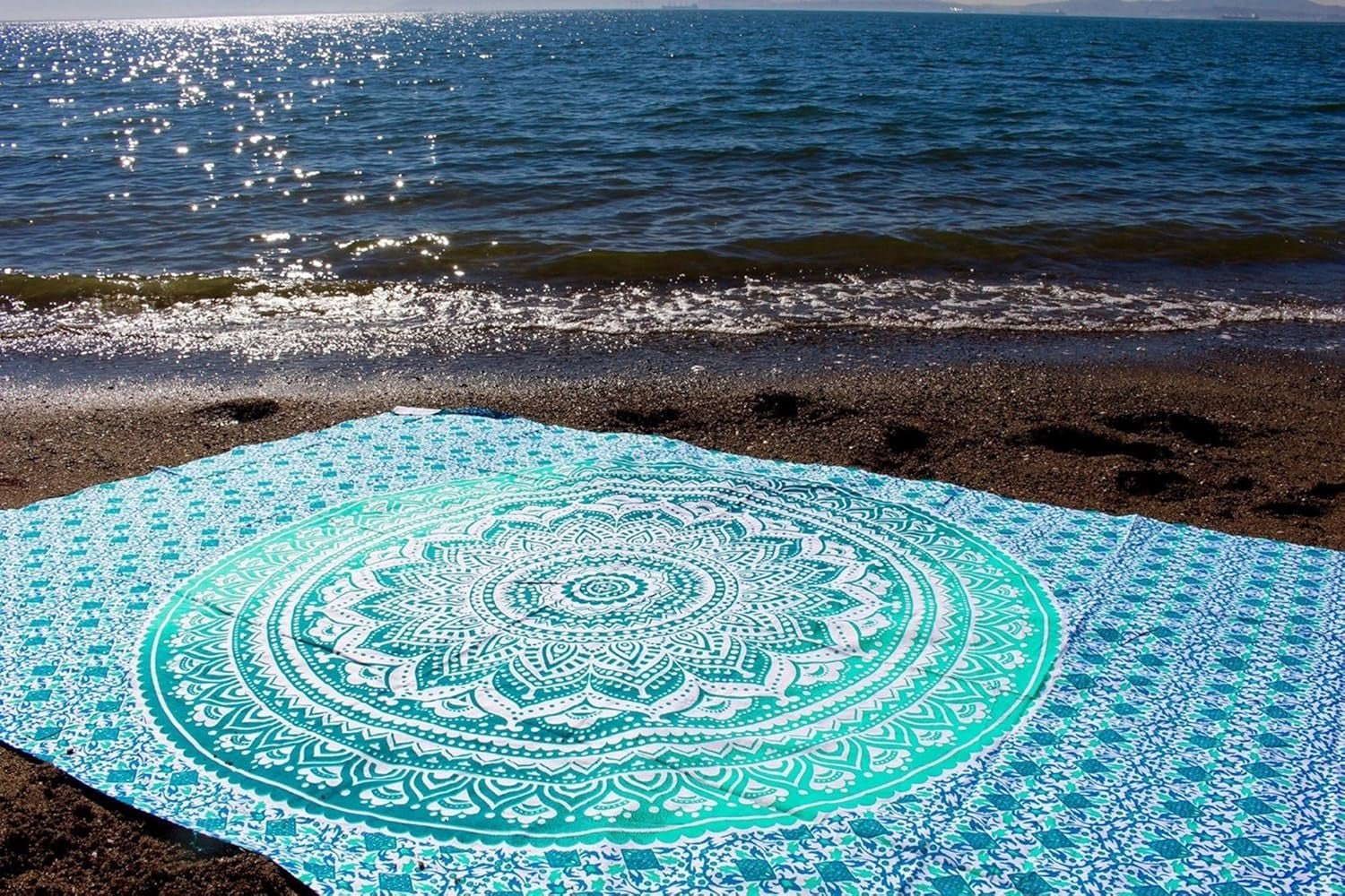 Indischer grüner Mandala-Wandteppich, ästhetische Dekoration, Heimdekoration – Accessoires und Dekorationen Naty Shop