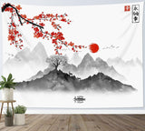 Japanischer Wandteppich Panza, rote Kirschblüten, Sonnenwand, Zuhause – Accessoires und Dekorationen, Naty Shop, Multi 01, 200 L x 150 B cm