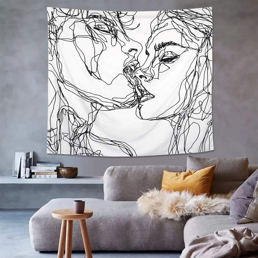 Gobelin Lomohoo abstrakte Skizzenkunst schwarz weiß küssend Zuhause – Accessoires und Dekorationen Naty Shop