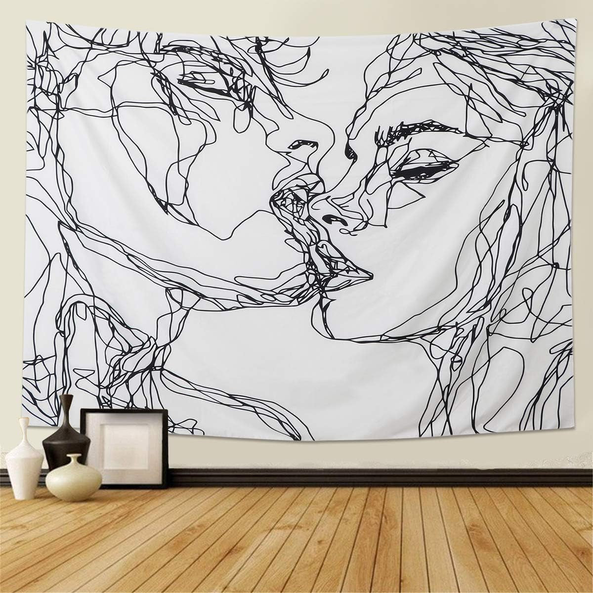Gobelin Lomohoo abstrakte Skizzenkunst schwarz weiß küssend Startseite - Accessoires und Dekorationen Naty Shop Abstrakte Skizzenkunst 130 L x 150 B cm