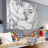 Gobelin Lomohoo abstrakte Skizzenkunst schwarz weiß küssend Zuhause – Accessoires und Dekorationen Naty Shop