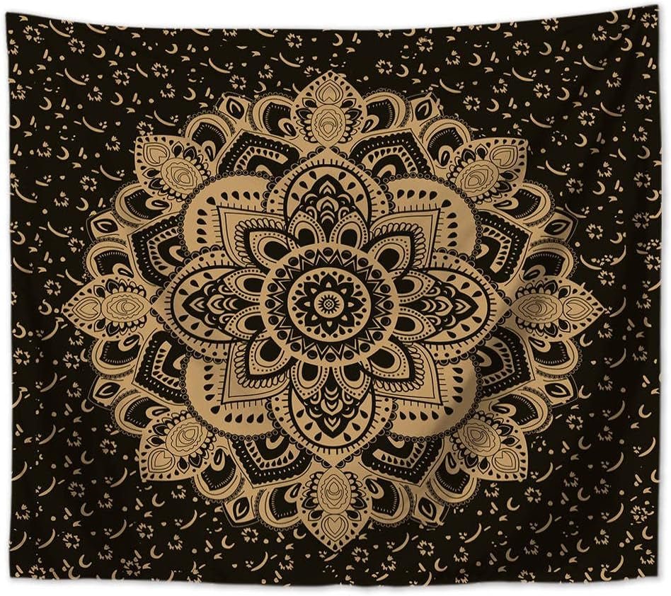 Majami Indischer Mandala-Wandteppich aus schwarzgoldenem Polyester-Leinwand Startseite – Accessoires und Dekorationen Naty Shop Standardtitel