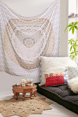 Mandala-Wandteppich, Raumdekoration, ästhetisches Gold, weiße Leinwand, Zuhause – Accessoires und Dekorationen, Naty Shop