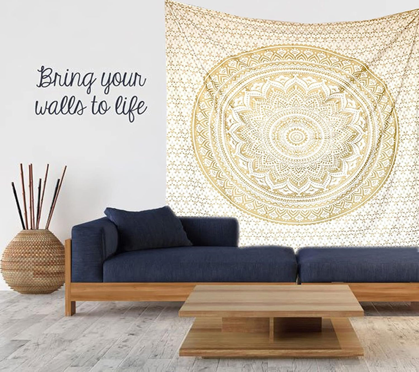 Mandala-Wandteppich, Raumdekoration, ästhetisches Gold, weiße Leinwand, Zuhause – Accessoires und Dekorationen, Naty Shop
