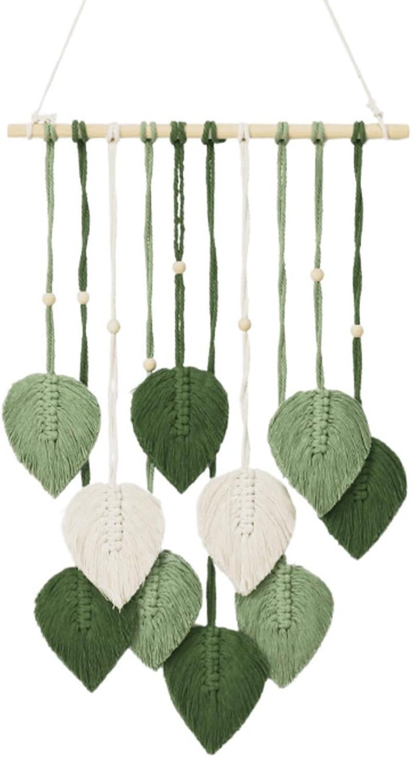 Handgefertigter Wandteppich mit Holzperlen und grünen Blättern Casa – Accessoires und Dekorationen Naty Shop