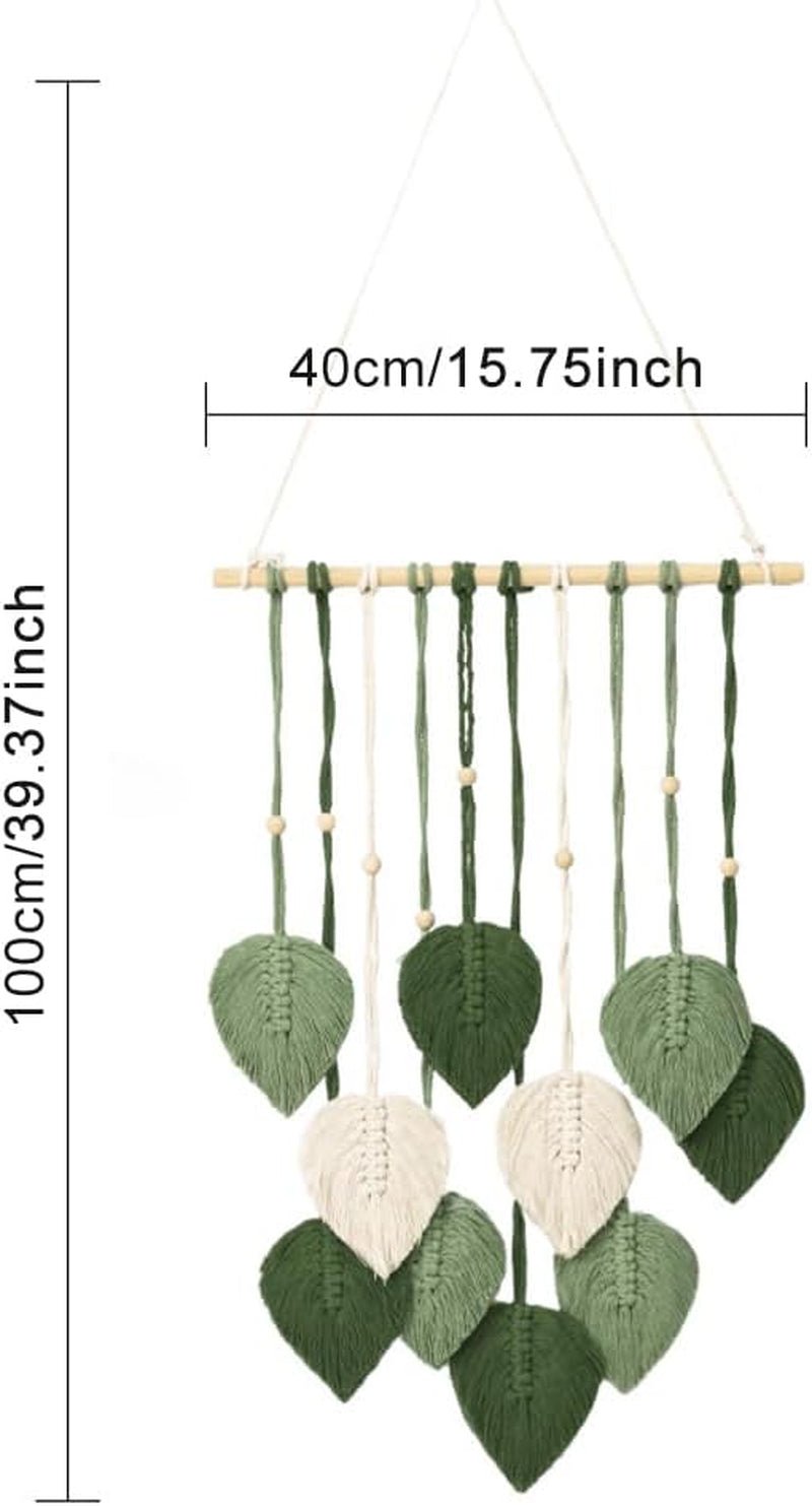 Handgefertigter Wandteppich mit Holzperlen und grünen Blättern Casa – Accessoires und Dekorationen Naty Shop