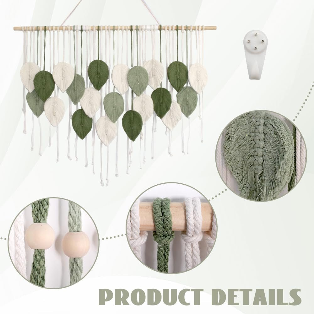 Großer kunstgewebter, handgefertigter Wandteppich mit Quasten und Blättern. Startseite – Accessoires und Dekorationen Naty Shop