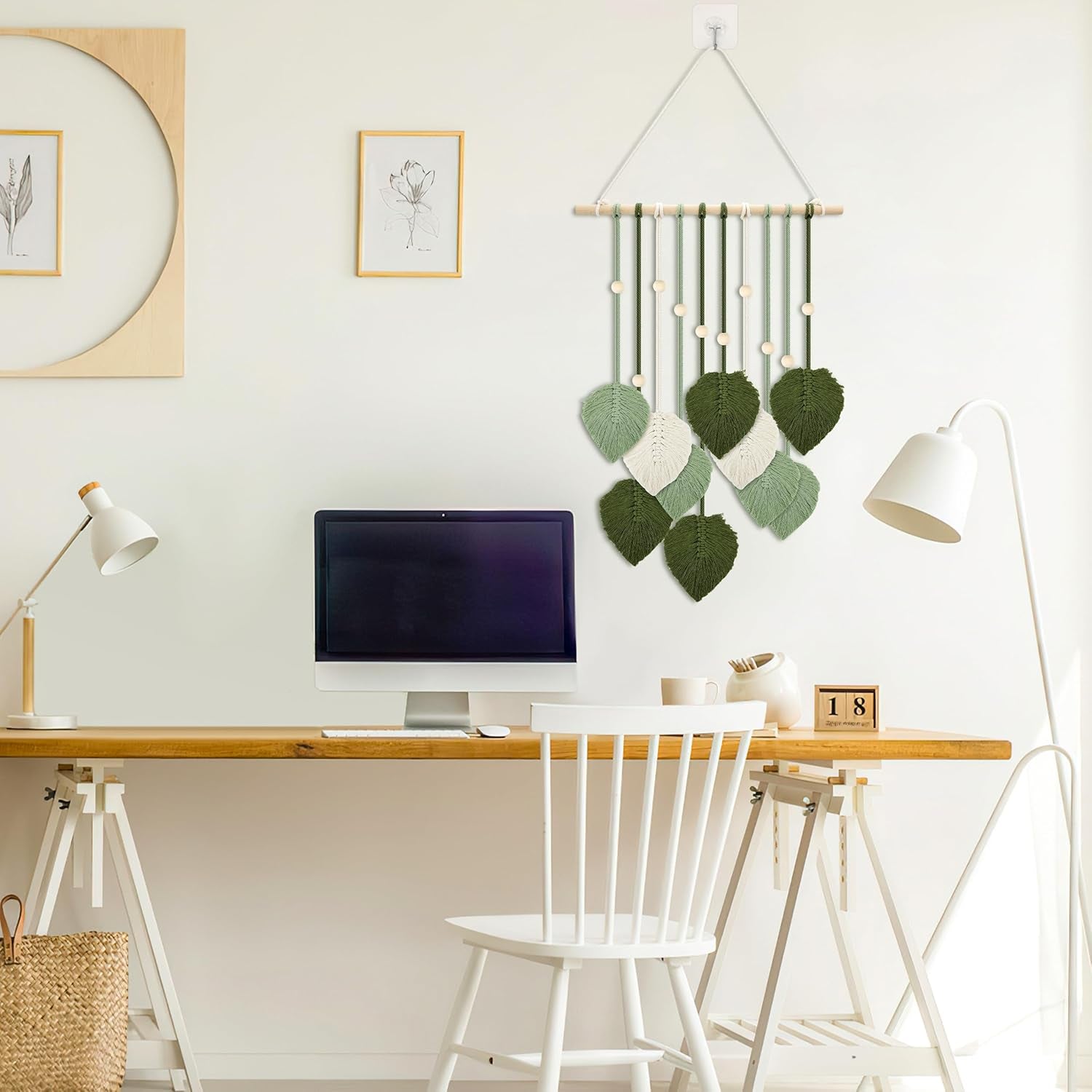 Wandteppich aus Holzperlen, grüne Blätter, Haken, Zuhause – Accessoires und Dekorationen, Naty Shop