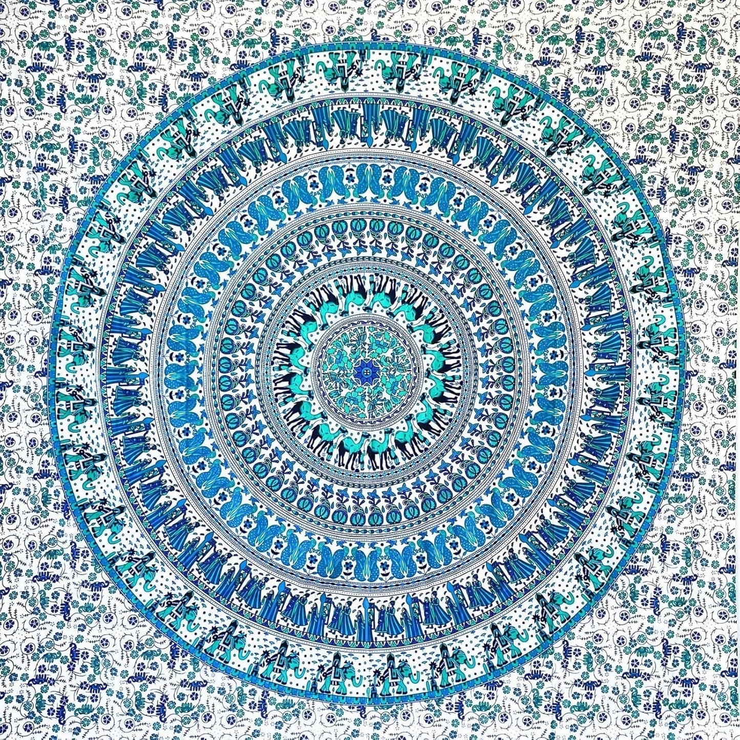 Tapisserie Momomus Mandala farbige Baumwolle orientalische Designs Zuhause - Accessoires und Dekorationen Naty Shop Weiß-Blau 135L x 210B cm