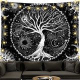 Wandteppich schwarz-weiß Baum des Lebens Wandteppich Mondphasen Zuhause – Accessoires und Dekorationen Naty Shop Baum des Lebens 200 L x 150 B cm