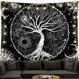 Wandteppich schwarz-weiß Baum des Lebens Wandteppich Mondphasen Zuhause – Accessoires und Dekorationen Naty Shop Baum des Lebens 150 L x 130 B cm