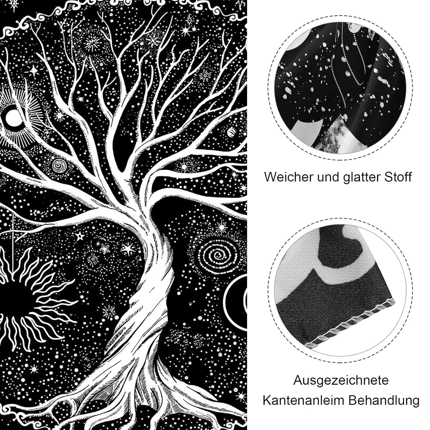 Wandteppich schwarz weiß Baumleben Wandteppich Phasen Mond Zuhause - Accessoires und Dekorationen Naty Shop