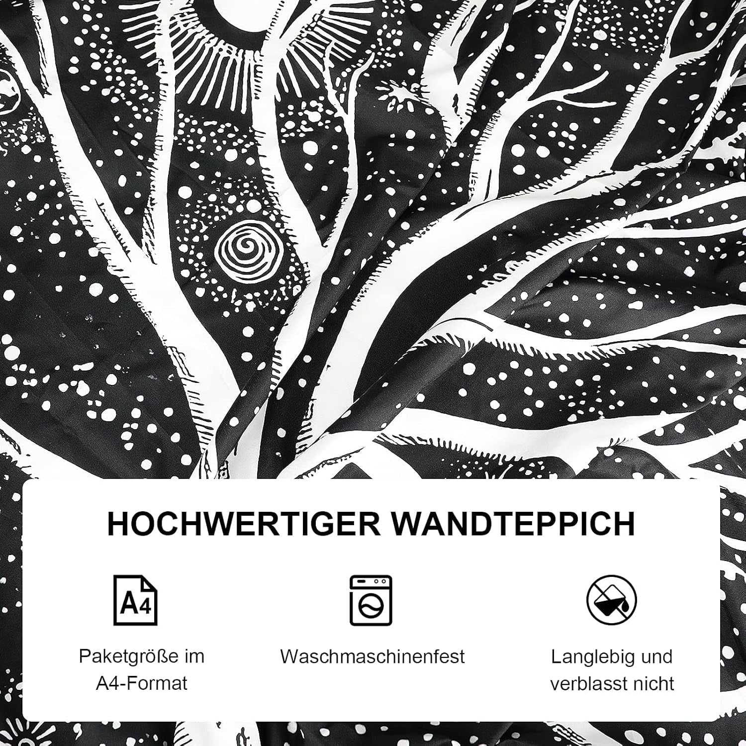Wandteppich schwarz weiß Baumleben Wandteppich Phasen Mond Zuhause - Accessoires und Dekorationen Naty Shop