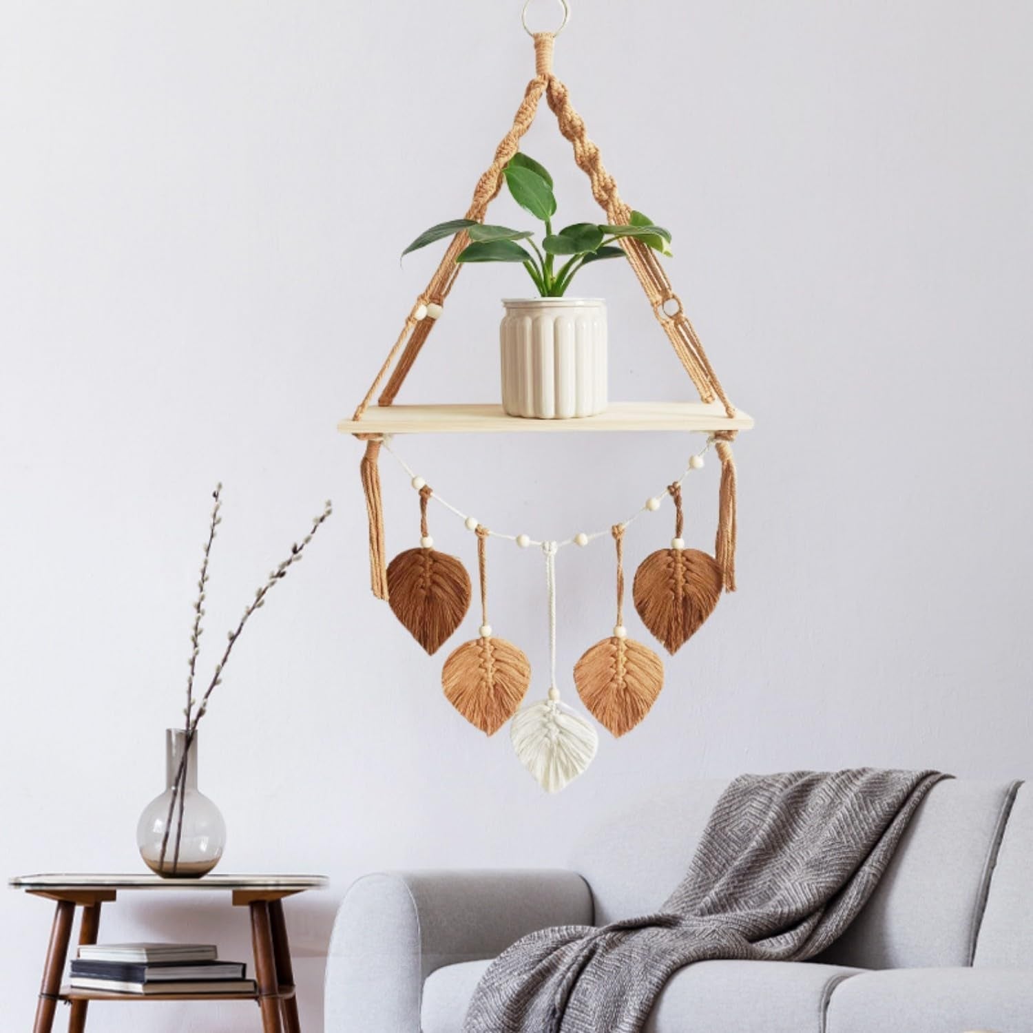 Wandteppich aus Holzregal, Girlande aus gewebten Blättern, Zuhause – Accessoires und Dekorationen, Naty Shop