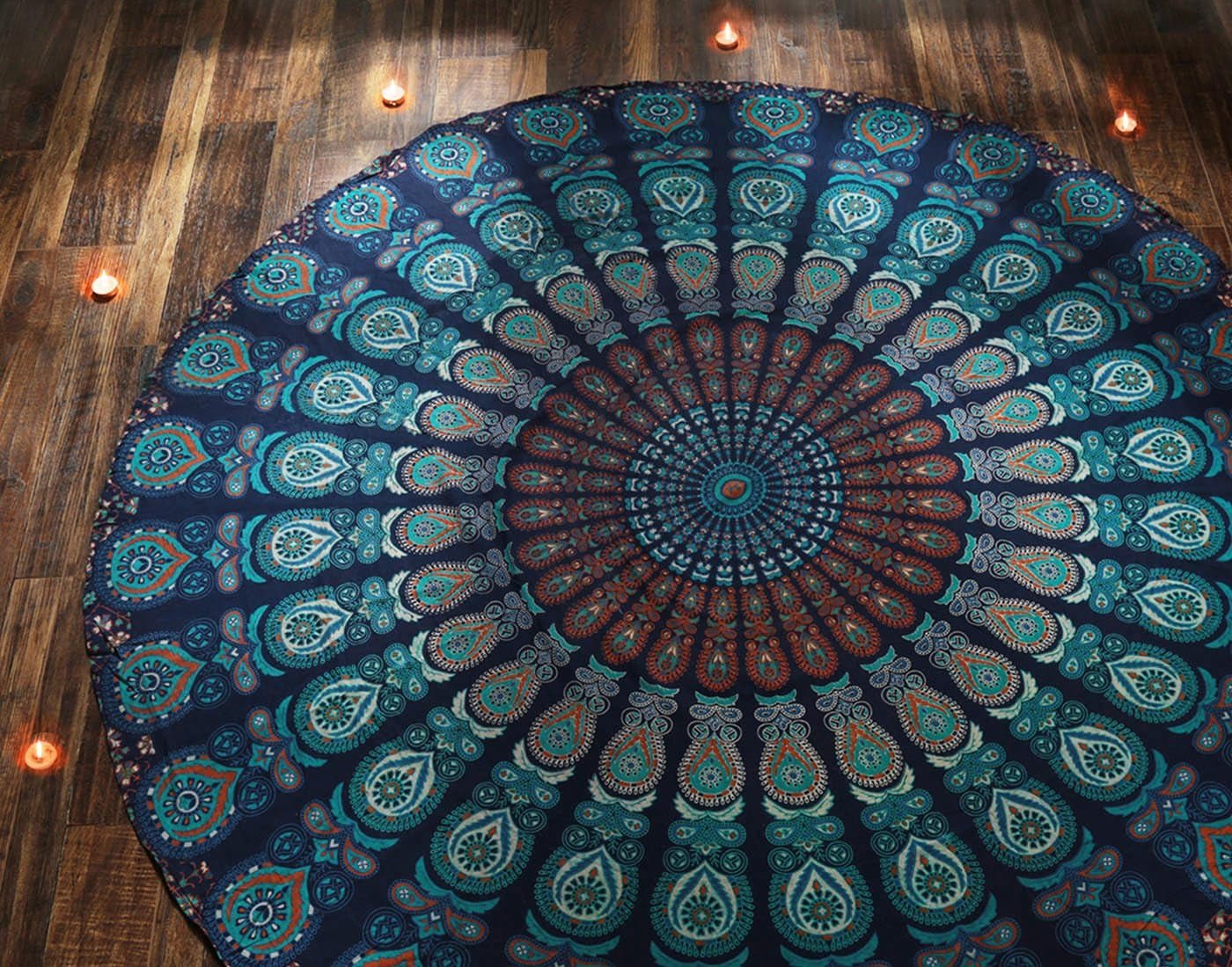 Runder Wandteppich Pfau Mandala Zentimeter Roundie Hippie vorne Zuhause – Accessoires und Dekorationen Naty Shop