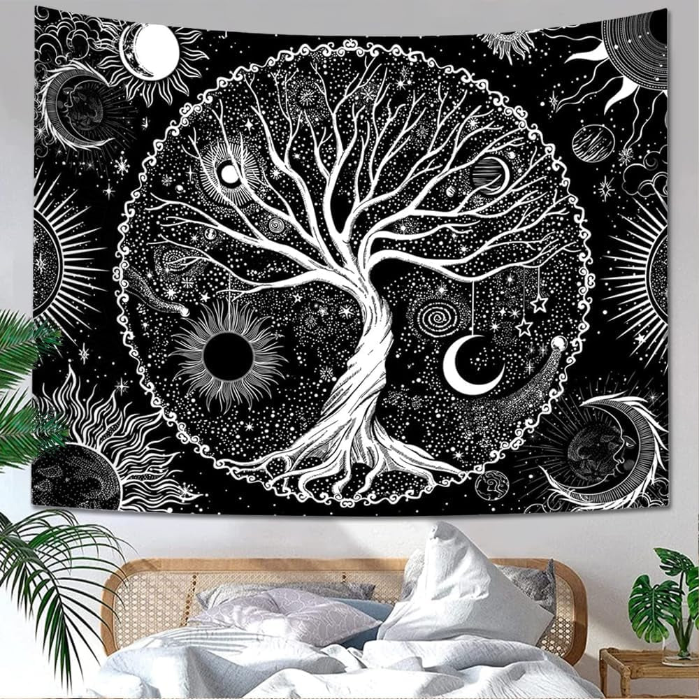 Wandteppich Sequpr Baum Leben Sonne Mond Zuhause – Accessoires und Dekorationen Naty Shop 150 L x 129,5 B cm