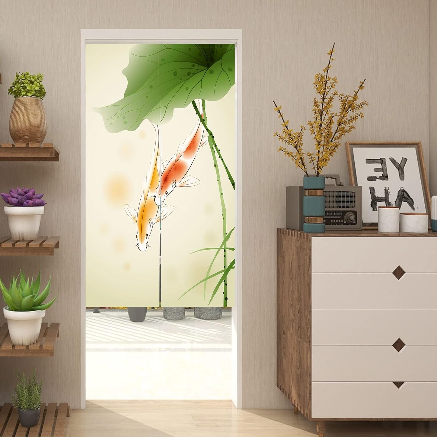 Wandteppich im japanischen Stil, dickes Noren-Leinen, langes Lotushaus – Accessoires und Dekorationen Naty Shop