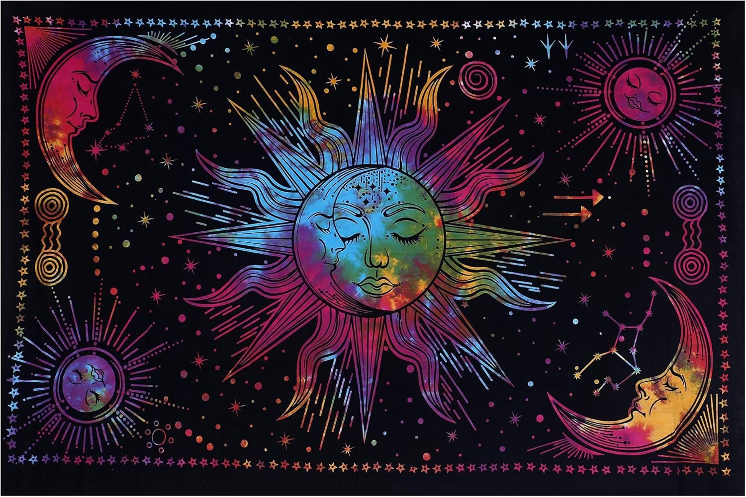 Wandteppich Sonne Mond Stern spirituell ästhetisch Regenbogen Baumwolle Zuhause – Accessoires und Dekorationen Naty Shop