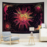 Wandteppich Sonne Mond Stern spirituell ästhetisch Regenbogen Baumwolle Zuhause – Accessoires und Dekorationen Naty Shop Rot 210 L x 140 B cm