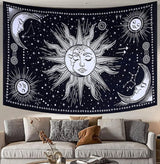 Wandteppich, Sonne, Mond, Stern, spirituell, ästhetisch, Regenbogen, Baumwolle, Zuhause – Accessoires und Dekorationen, Naty Shop, Schwarz/Weiß, 102 L x 77 B cm