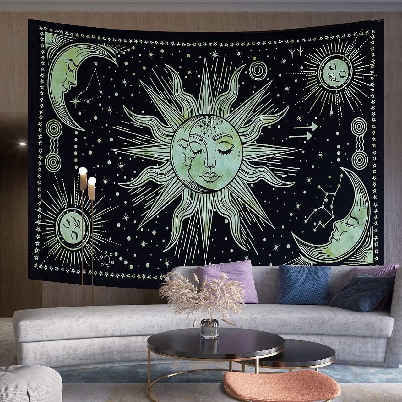 Wandteppich Sonne Mond Stern spirituell ästhetisch Regenbogen Baumwolle Zuhause – Accessoires und Dekorationen Naty Shop Greetings 150 L x 137 B cm