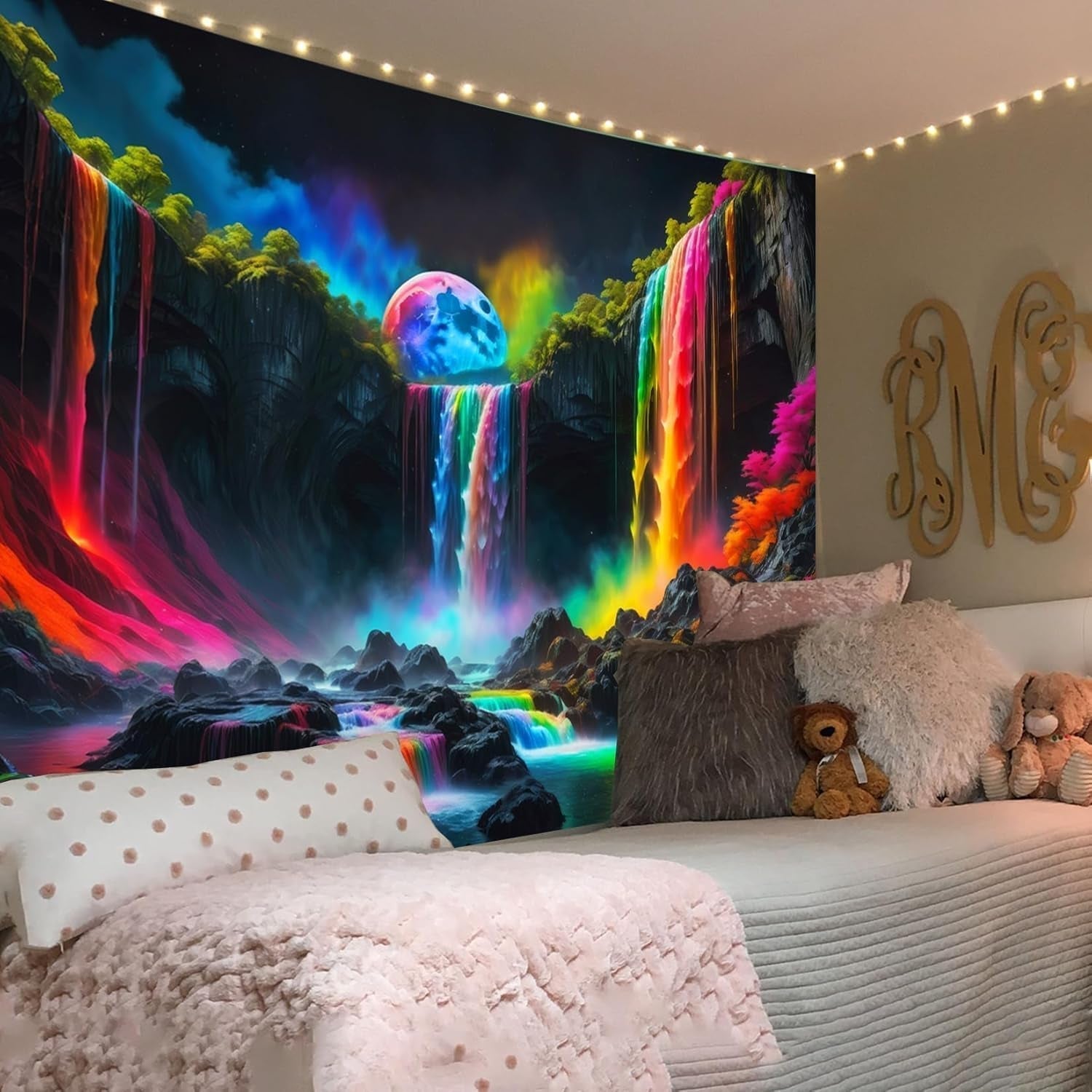 Wandteppich, Wandteppich, Planeten-Wasserfall, Fantasie, Schwarzlicht, Zuhause – Accessoires und Dekorationen, Naty Shop
