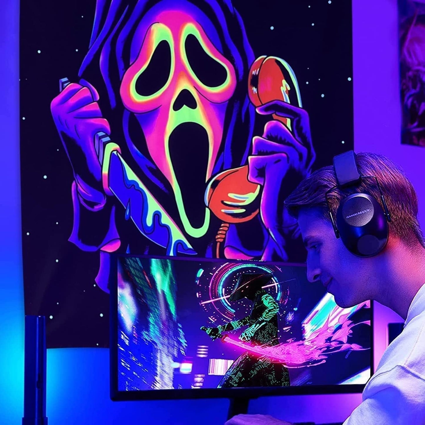 Gobelin Wandteppich Horror Gesicht Schwarzlicht Geister reaktiv Zuhause - Accessoires und Dekorationen Naty Shop
