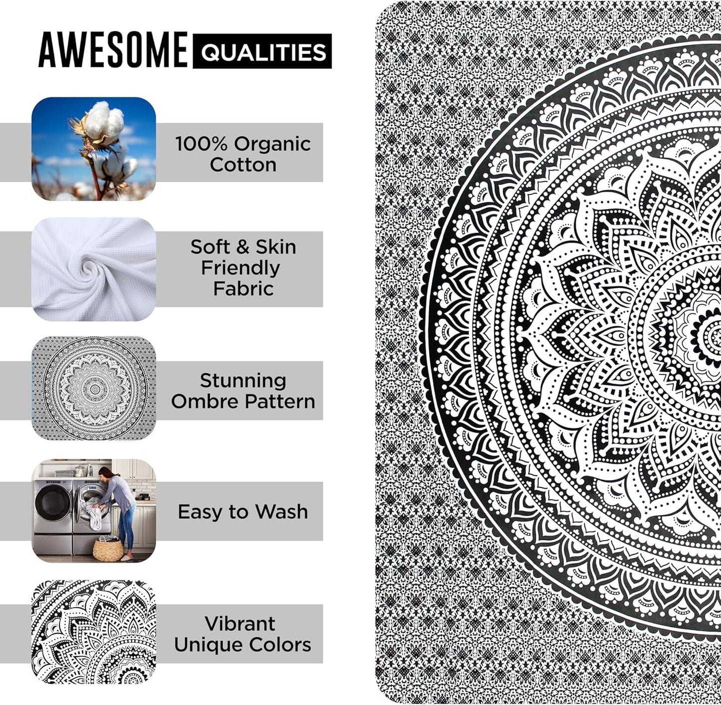 Wandteppich Wandteppich Mandala grau schwarz Wandtuch Zuhause – Accessoires und Dekorationen Naty Shop