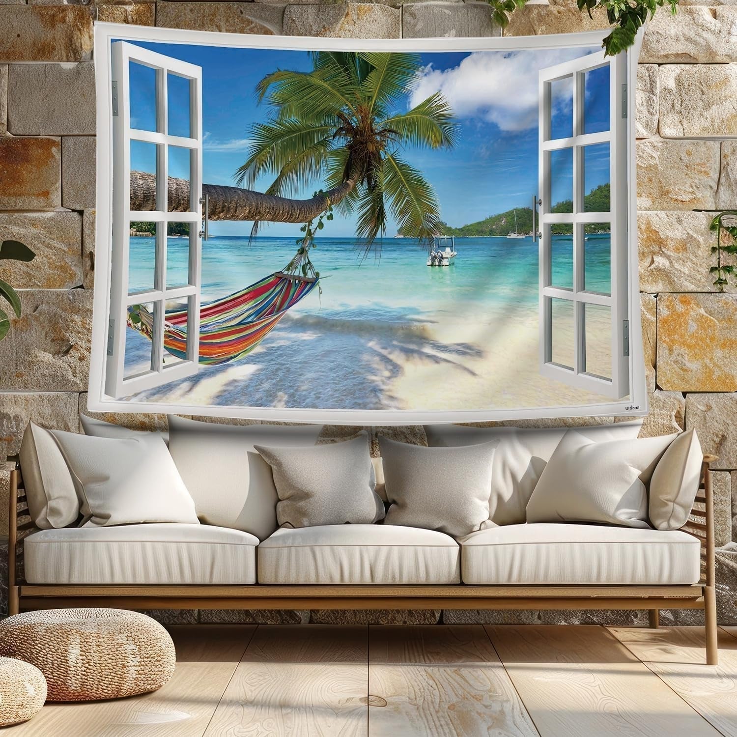Wandteppich Ulticool View Beach Sea Palm Hammock Home – Accessoires und Dekorationen Naty Shop