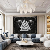 Wandteppich Wikinger Wolf Totem schwarz weiß Meditation Runen Startseite – Accessoires und Dekorationen Naty Shop