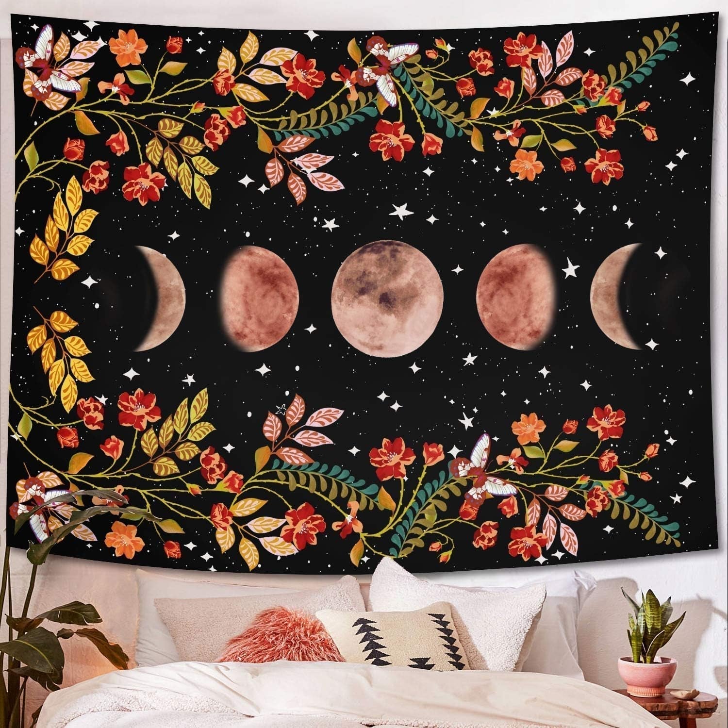 Yisumei Wandteppich ästhetische Mondblumen schwarz Größe Zuhause – Accessoires und Dekorationen Naty Shop
