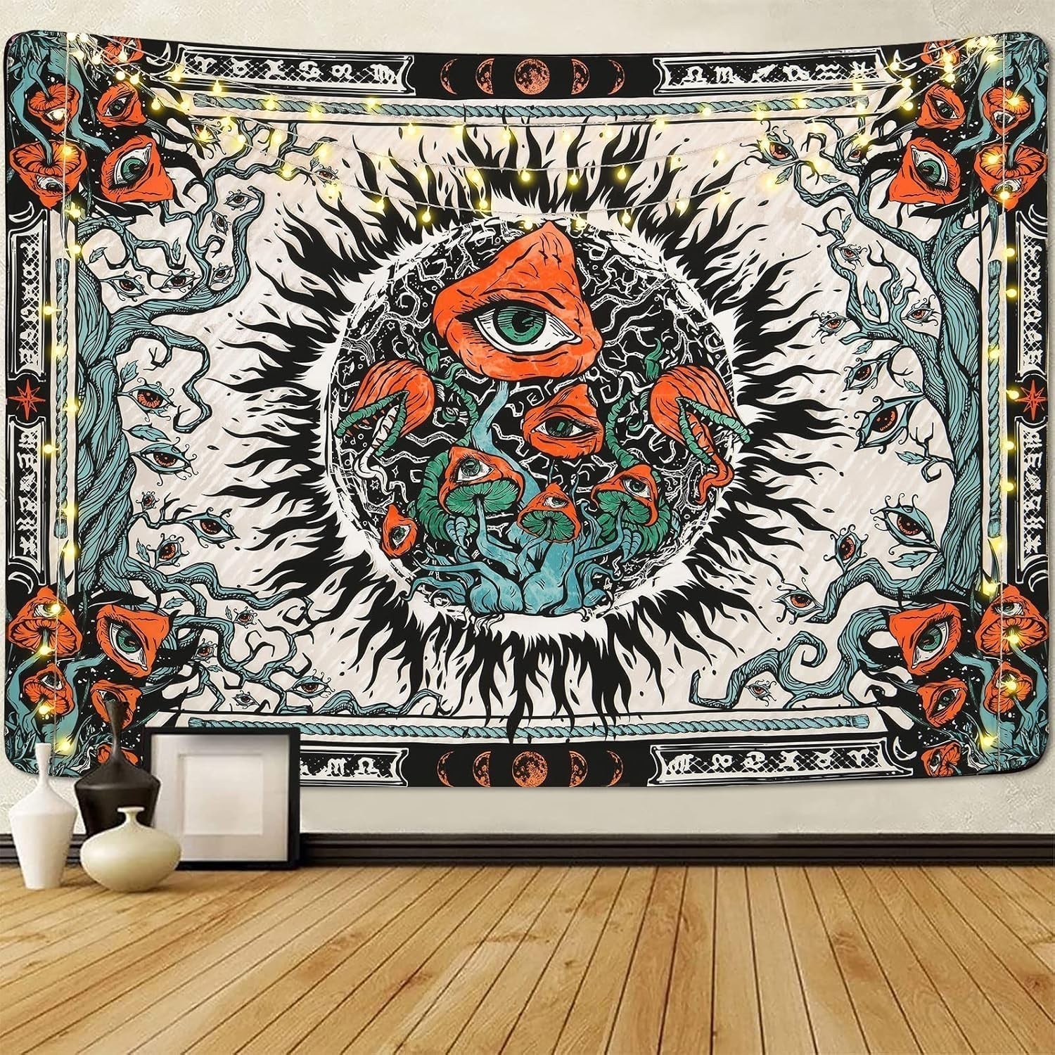 Wandteppich, Yrenendenge, Pilze, Sonnenbrand, Leinwand, Hippie-Augen, Zuhause – Accessoires und Dekorationen, Naty Shop, Multi, 150 x 130 cm