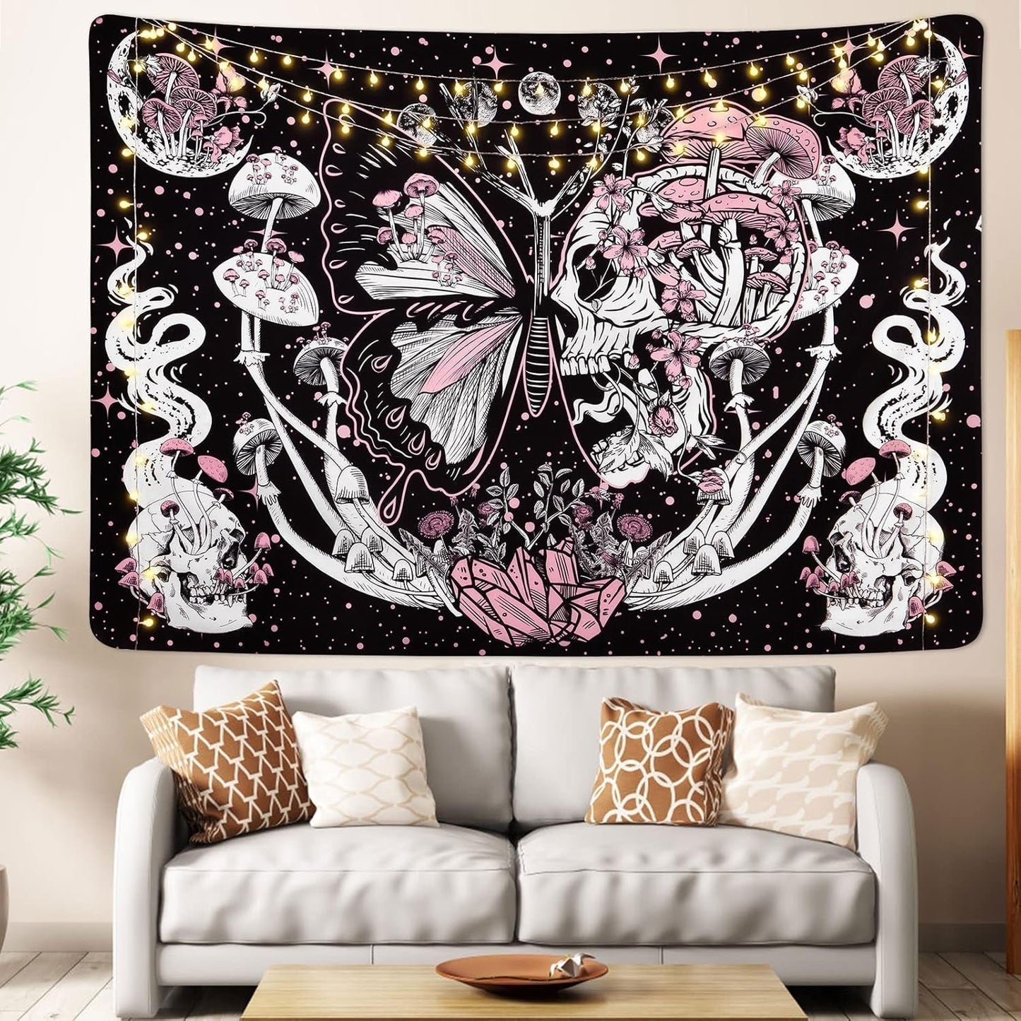 Wandteppich Yrenendenge Schmetterlinge Skelett Pilze Haus Sterne Mond Casa - Accessoires und Dekorationen Naty Shop