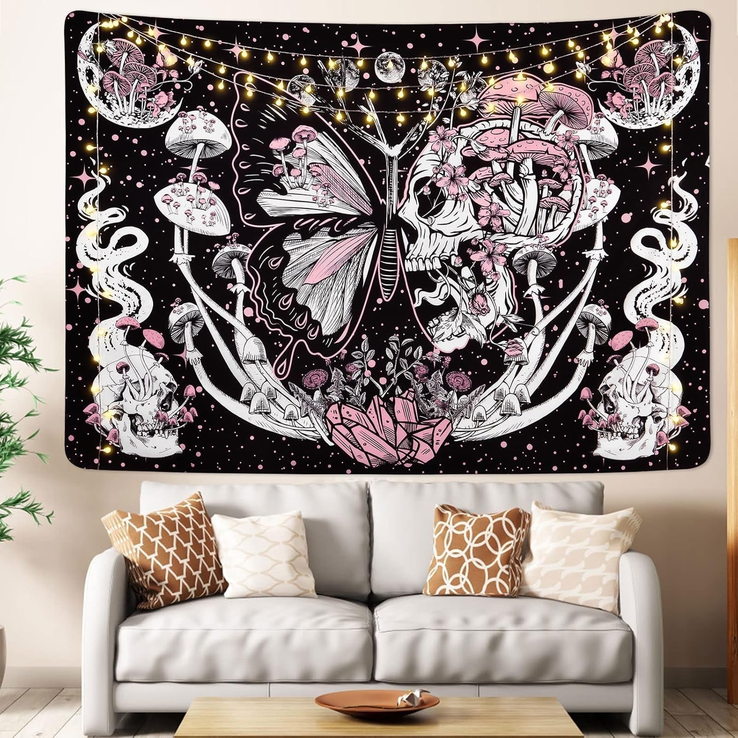 Wandteppich Yrenendenge Schmetterlinge Skelett Pilze Haus Sterne Mond Casa - Accessoires und Dekorationen Naty Shop